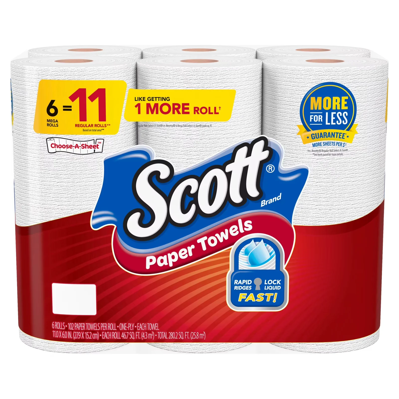 Choose-A-Size Mega Kitchen Roll Paper Towels, 1-Ply, 102/roll, 6 Rolls/pack, 4 Packs/carton | Bundle of 5 Cartons