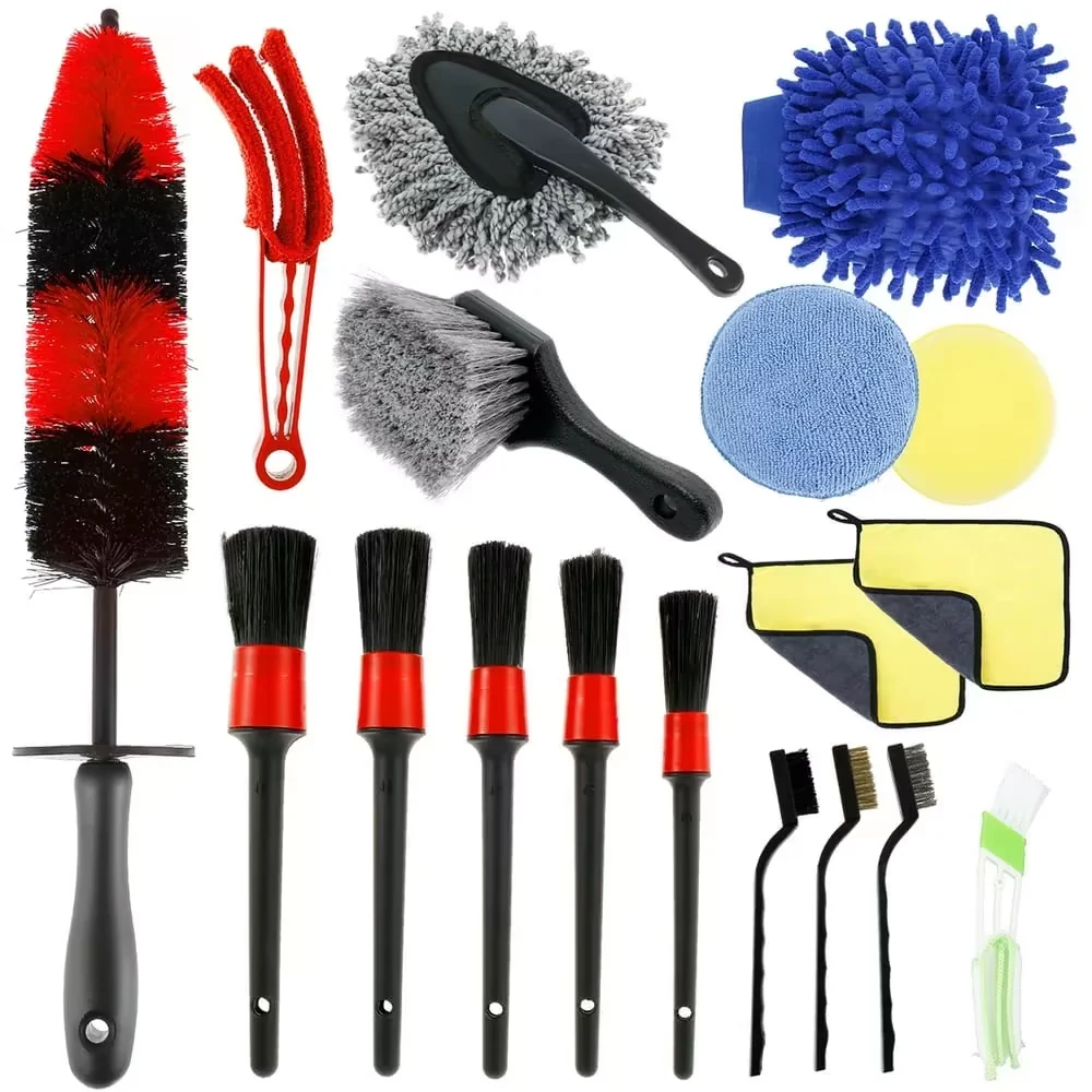 Dsseng 18pcs Car Wash Cleaning Tools Kit Car Detailing Set Car Wash Kit Interior and Exterior with Car Detail Brushes Tire Brush Towels