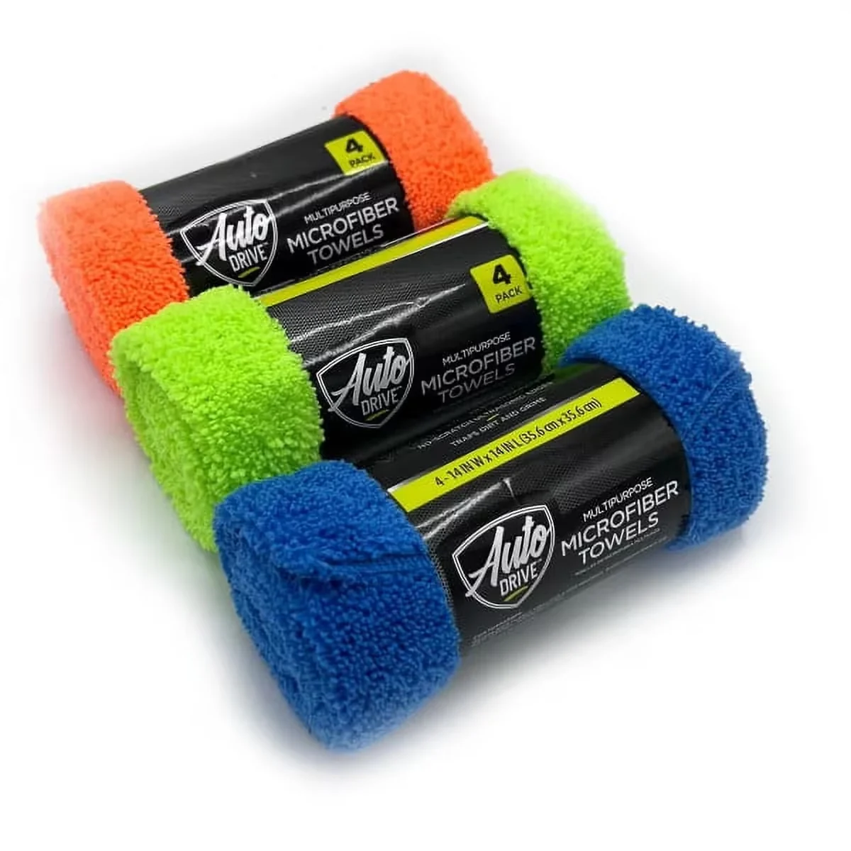 Auto Drive Multi-Purpose Microfiber Towel 4 Pack, Assorted Colors