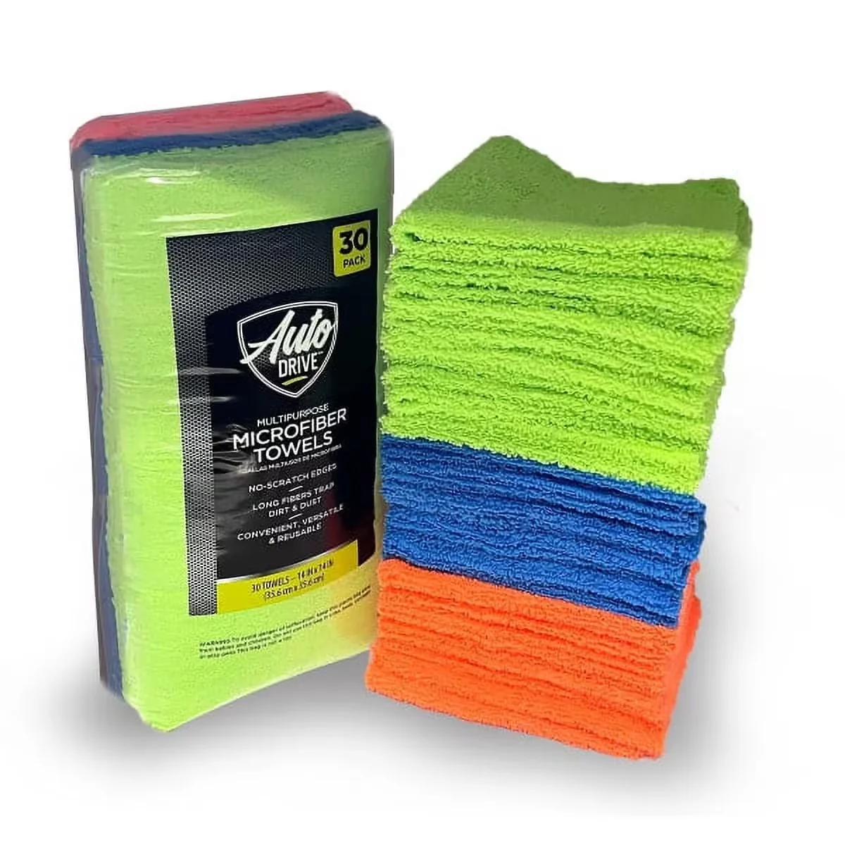 Auto Drive Microfiber Multi-Purpose Microfiber Towel, Cleaning Towel 30 Pack, Assorted Colors