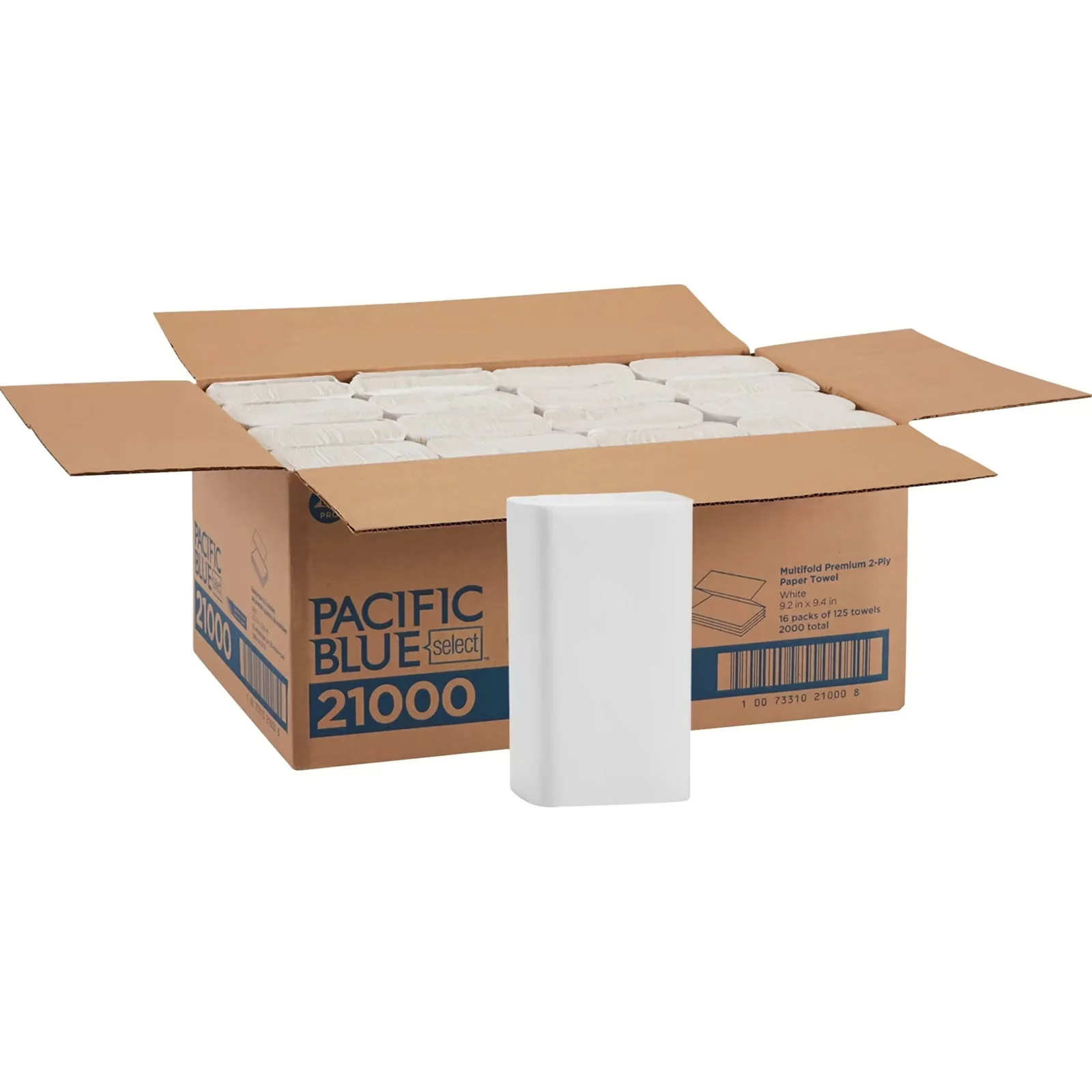 Georgia Pacific Professional Blue Select Multi-Fold 2 Ply Paper Towel, 9 1/5 x 9 2/5, White,125/PK, 16 PK/CT -GPC21000