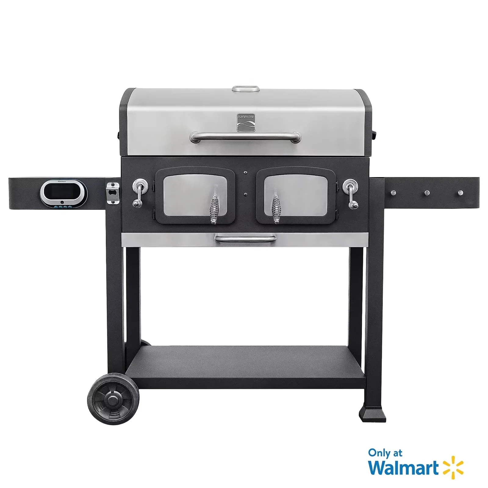 32-inch Smart Charcoal Grill with Bluetooth Meat Thermometer, LCD Display, and Temperature Probes, Stainless Steel/Black