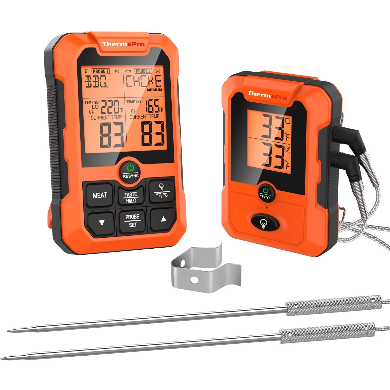 ThermoPro TP810W Wireless Meat Thermometer of 500FT, Dual Probe Meat Thermometer for Smoker Oven, Grill Thermometer with Dual Probes, Smart Rechargeable BBQ Thermometer for Cooking Turkey Fish Beef
