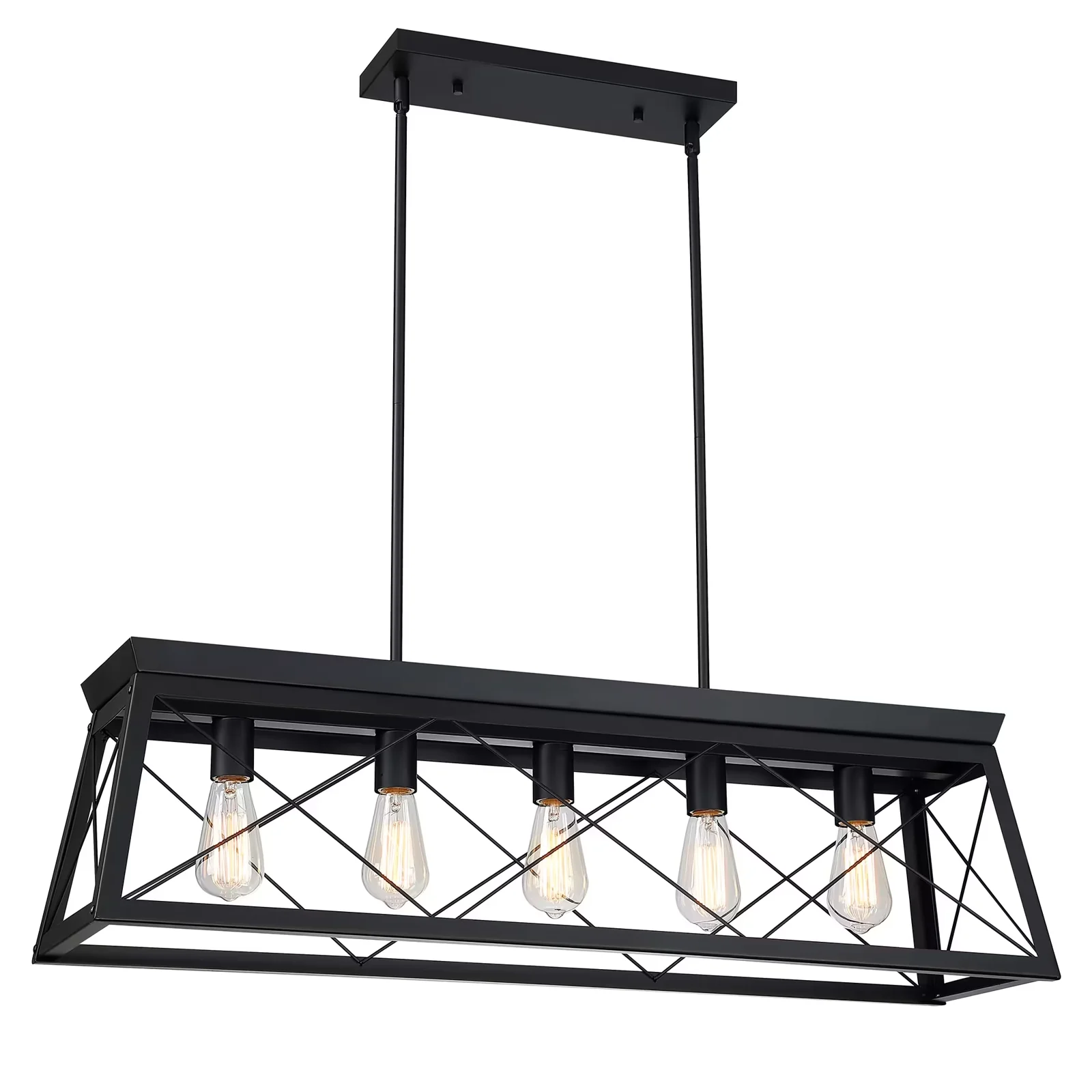 5-Light Farmhouse Matte Black Chandelier Industrial Pendant Lighting for Kitchen Island for Dining Room, Living Room