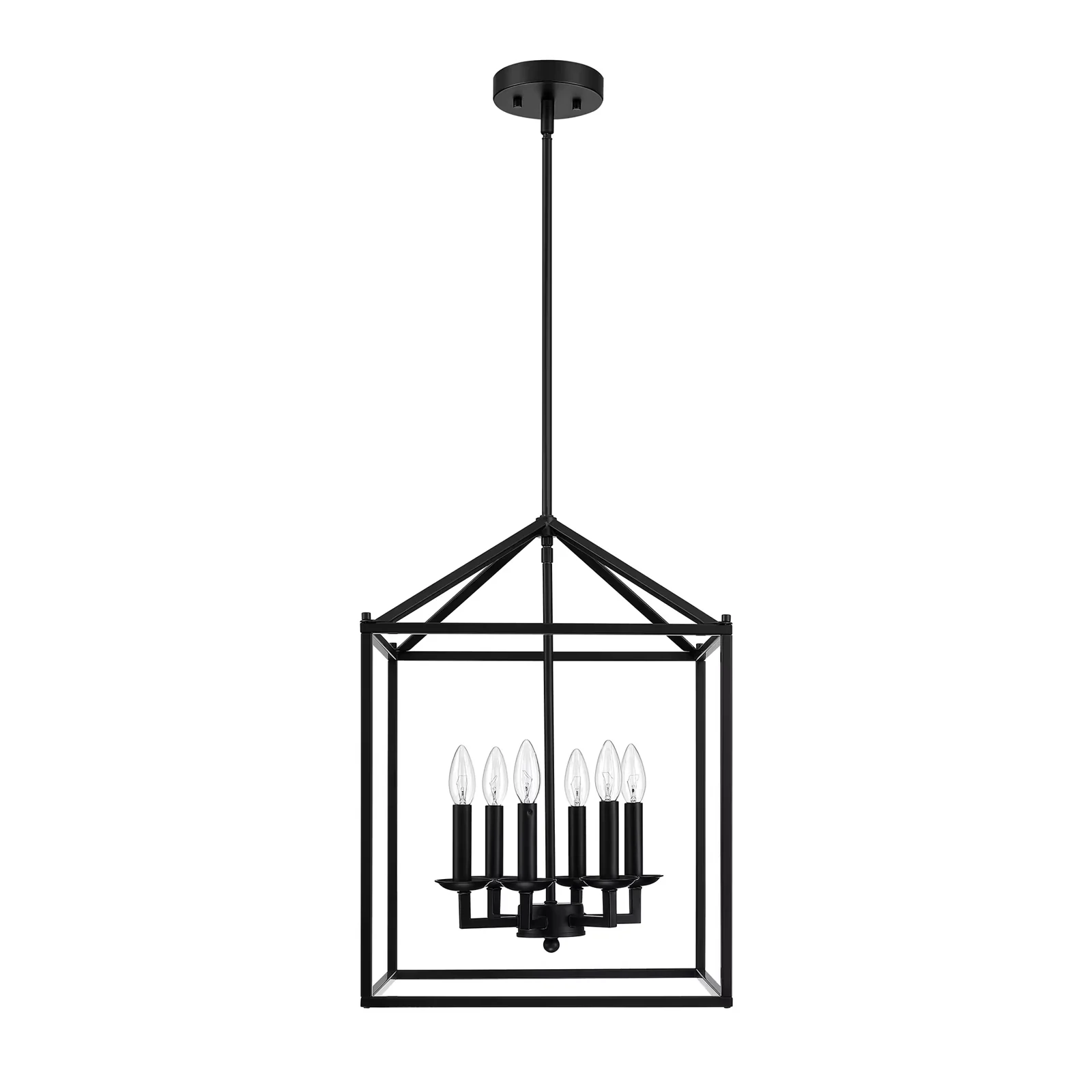 16" 6-Light Kitchen Light Fixture Ceiling Mount Matte Black Pendant Lighting for Dining Room, Living Room