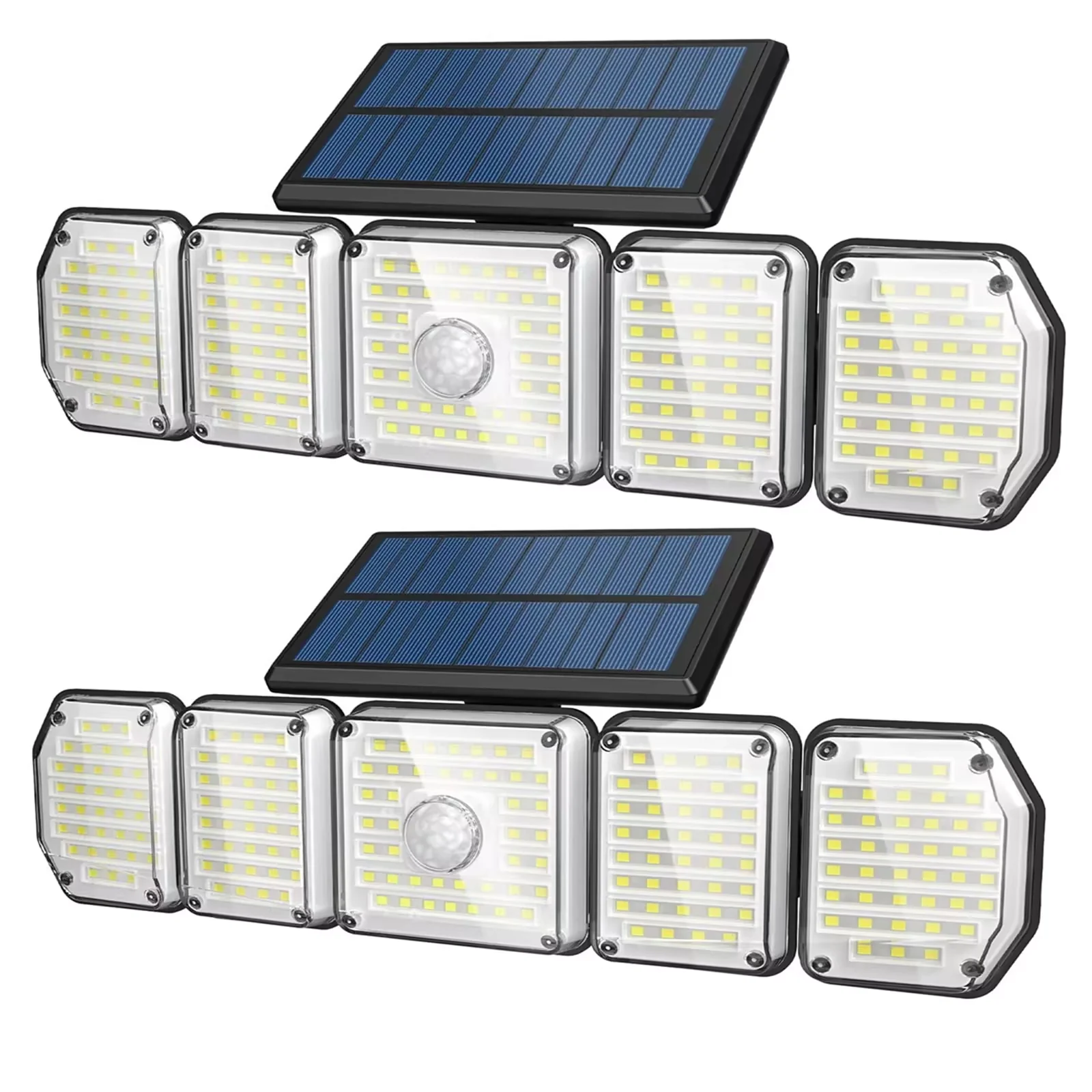 2/1 Pack Solar Lights Outdoor,5 Adjustable Heads Solar Flood Lights,214 LED 3 Lighting Modes Dimmable IP65 Waterproof, Motion Sensor Security Wall Lights