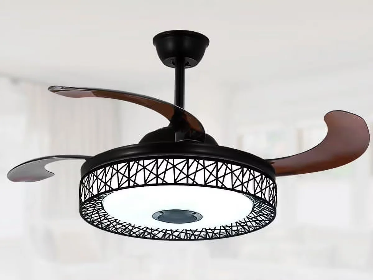 42" Black Nest Ceiling Fan with Color-Changing LEDs & Bluetooth Speaker - Retractable Smoked Blades, 5000 CFM Quiet Motor, APP/Remote Control for Living Room/Patio
