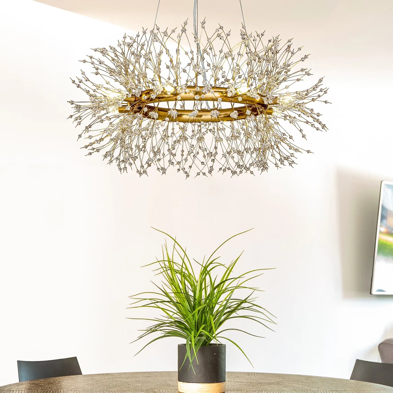 AloaDecor Modern Firework Crystal Chandelier for Dining Room and Living Room Antique Bronze 8 W 31.5" 13 to 24 Inches Bronze 25 to 36 Inches