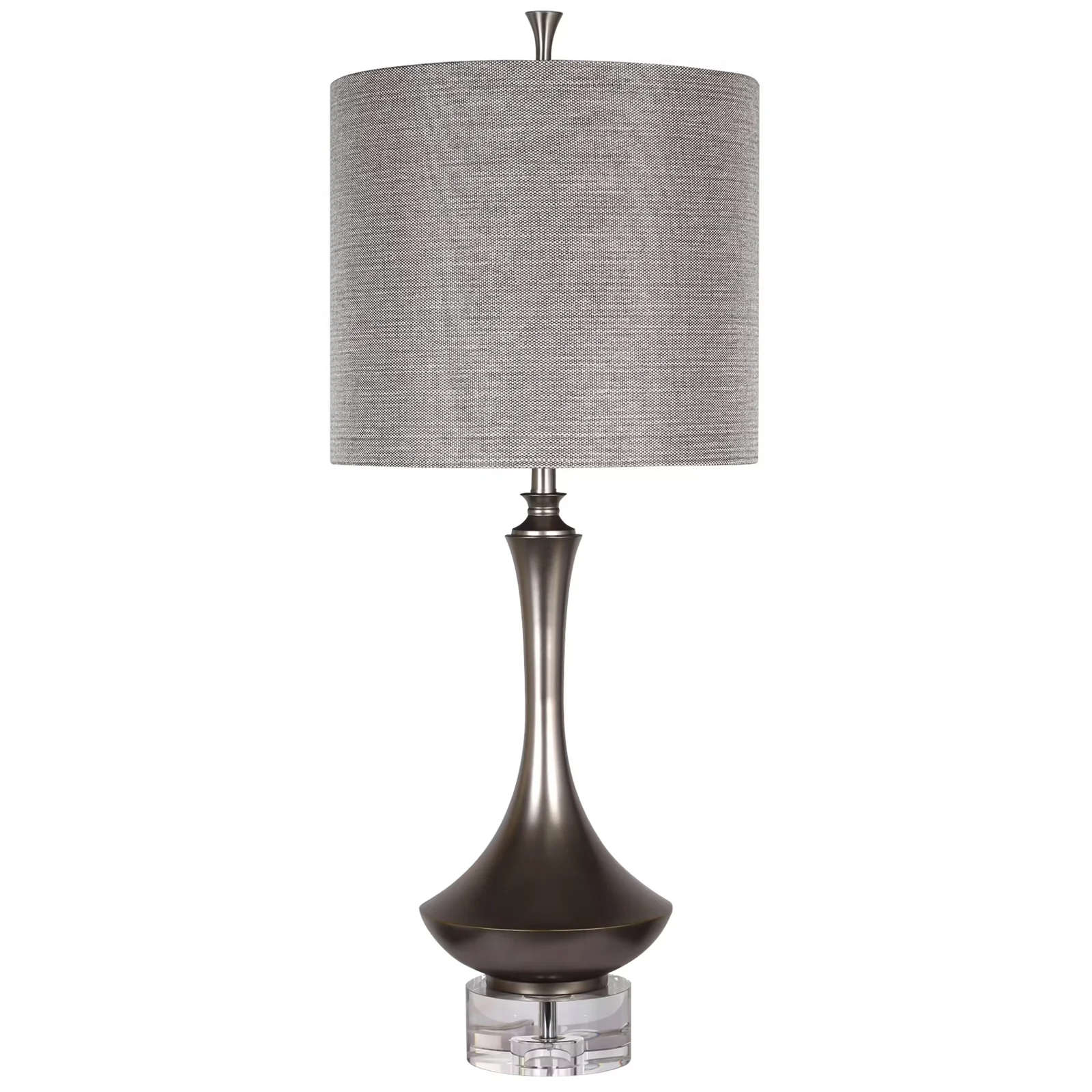 Arlington Table Lamp - Charcoal Finish on Metal Body with Crystal Base - Hardback Shade